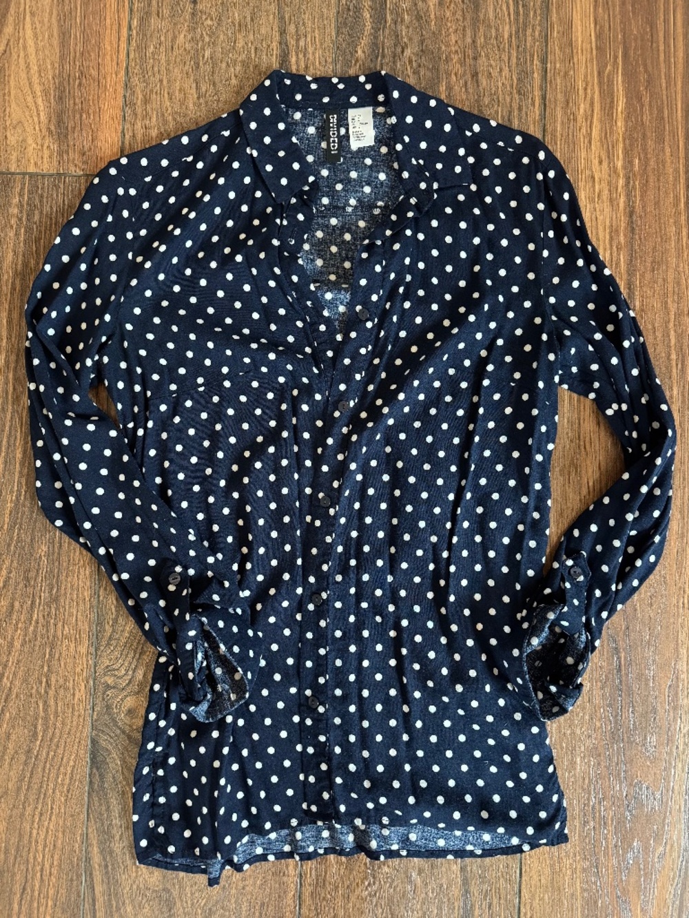 H&M Navy Polka Dot Button Up Top - Size 4